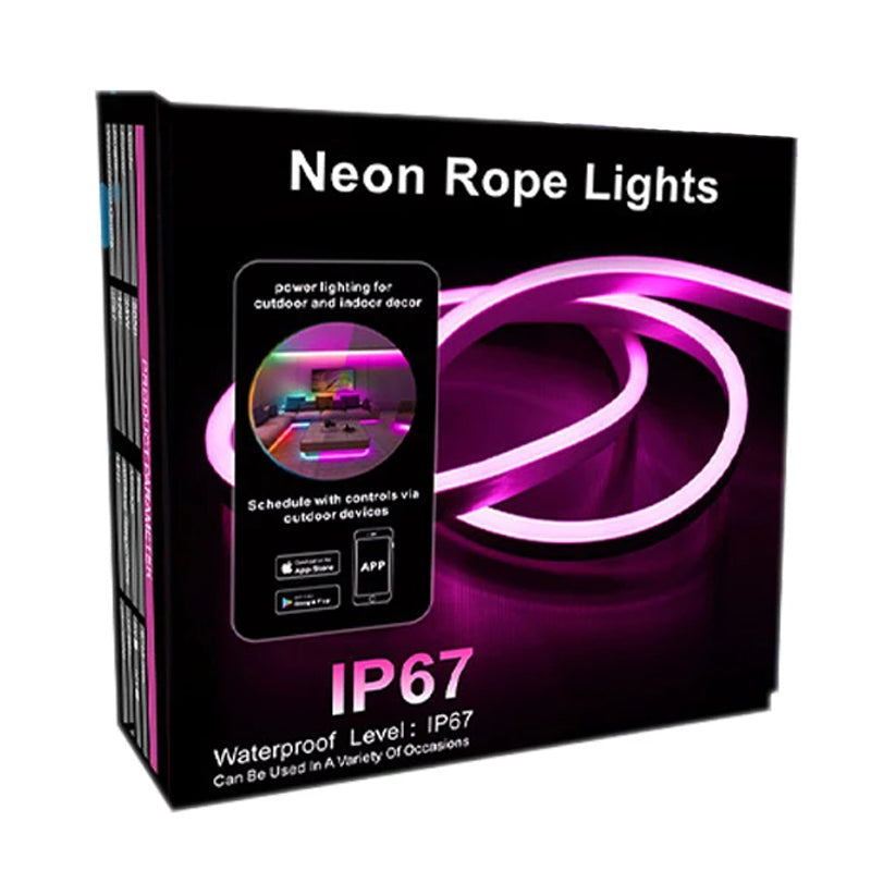 Fita LED Neon RGB - Bluetooth, Sincronização com Musica e Controlo por App Fita LED Neon RGB - Bluetooth, Sincronização com Musica e Controlo por App